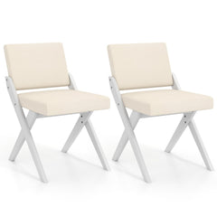 Set of 2 White X Frame Dining Chairs with Padded Back and Seat