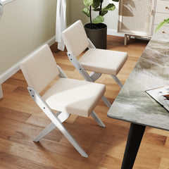 Set of 2 White X Frame Dining Chairs with Padded Back and Seat