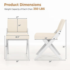 Set of 2 White X Frame Dining Chairs with Padded Back and Seat