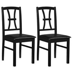Set of 2 Dining Chairs with Patterned Back and Faux Leather Seat, Black