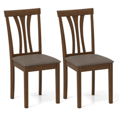 Set of 2 Split Splat Back Dining Chairs with Grey Linen Seat, Walnut Rubber Wood