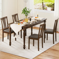 Set of 2 Split Splat Back Dining Chairs with Grey Linen Seat, Walnut Rubber Wood