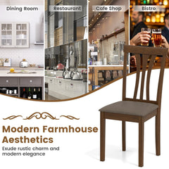 Set of 2 Split Splat Back Dining Chairs with Grey Linen Seat, Walnut Rubber Wood