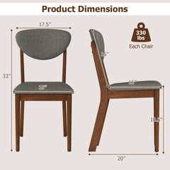 Set of 4 Dining Chairs with Rounded Padded Back and Seat, Walnut and Grey