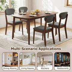 Set of 4 Dining Chairs with Rounded Padded Back and Seat, Walnut and Grey