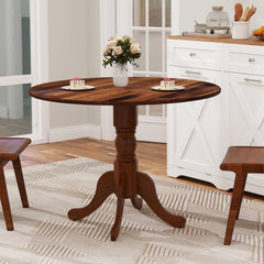 Wooden Dining Table with Round Tabletop and Curved Trestle Legs-Walnut