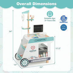 Wooden Doctor Playset for Kids Pretend Play Doctor Kit with Cart Gift for Toddlers Boys Girls Aged 3+-Green