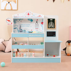 Wooden Doctor Playset with Stethoscope for Toddlers over 3 Years Old-Blue
