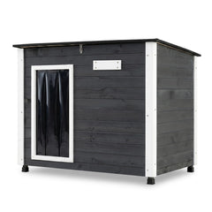 Wooden Dog House Outdoor with Natural Spruce Wood Frame, Removable Floor and Openable Asphalt Roof-S