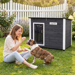 Wooden Dog House Outdoor with Natural Spruce Wood Frame, Removable Floor and Openable Asphalt Roof-S