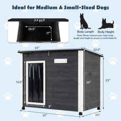 Wooden Dog House Outdoor with Natural Spruce Wood Frame, Removable Floor and Openable Asphalt Roof-S