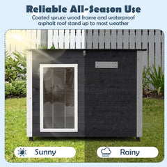 Wooden Dog House Outdoor with Natural Spruce Wood Frame, Removable Floor and Openable Asphalt Roof-S