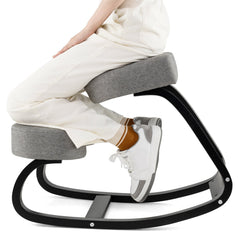 Wooden Ergonomic Rocking Kneeling Backless Chair with Padded Cushion-Grey