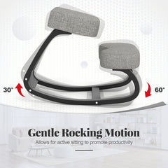 Wooden Ergonomic Rocking Kneeling Backless Chair with Padded Cushion-Grey