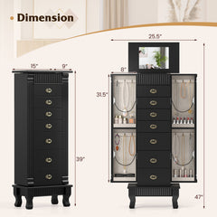 Wooden Jewelry Armoire Cabinet Storage Chest with Drawers and Swing Doors-Black