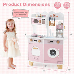 Wooden Kids Kitchen Playset with Coffee Maker for kids-Pink