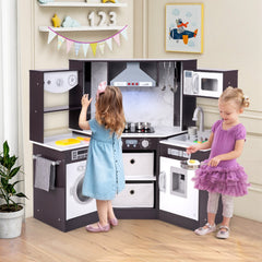 Wooden Kids Play Kitchen Playset with Realistic Lights and Sounds-Coffee