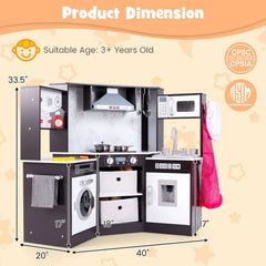 Wooden Kids Play Kitchen Playset with Realistic Lights and Sounds-Coffee