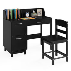 Wooden Kids Study Desk and Chair Set Student Workstation-Black