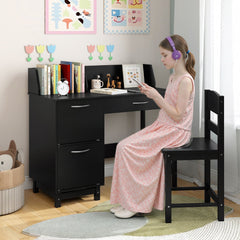 Wooden Kids Study Desk and Chair Set Student Workstation-Black