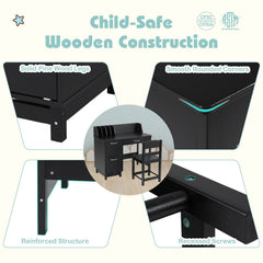 Wooden Kids Study Desk and Chair Set Student Workstation-Black