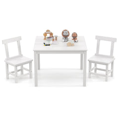 Wooden Kids Table and 2 Chairs Set with Anti-slip Foot Pads-White