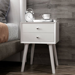 Mid Century Nightstand with 2 Storage Drawers, White