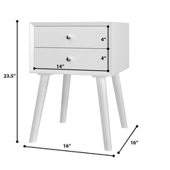 Mid Century Nightstand with 2 Storage Drawers, White