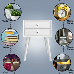 Mid Century Nightstand with 2 Storage Drawers, White