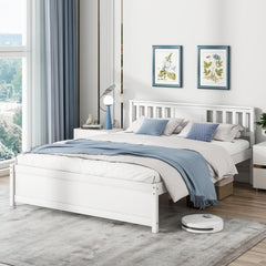 Queen Wood Platform Bed with Slatted Headboard and 12 Inch Clearance, White