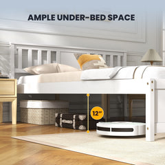 Queen Wood Platform Bed with Slatted Headboard and 12 Inch Clearance, White