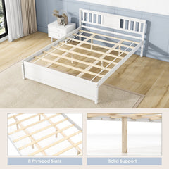 Queen Wood Platform Bed with Slatted Headboard and 12 Inch Clearance, White