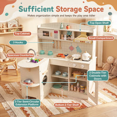 Wooden Play Kitchen with Lights & Sounds and Stove Microwave Sink for Ages 3+-White