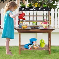 Wooden Potting Bench Table Outdoor Mud Kitchen with Solid Fir Wood Frame-Natural