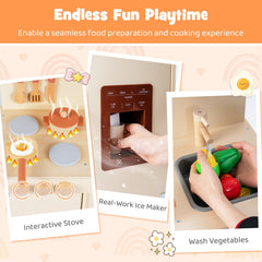 Wooden Pretend Kitchen Playset with Realistic Ice Maker-Yellow