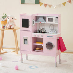 Pink Play Kitchen for Kids with Three Adjustable Heights and 16 Accessories