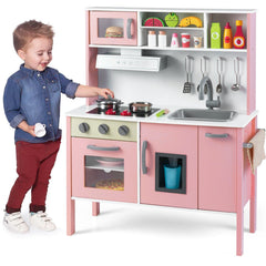 Wooden Pretend Play Kitchen Set for Toddlers-White and Pink