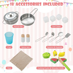 Wooden Pretend Play Kitchen Set for Toddlers-White and Pink