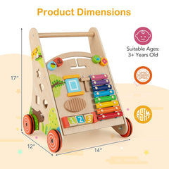 Wooden Push and Pull Baby Walker with Handle and Storage-Natural