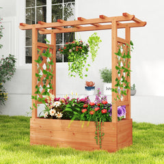 Patent Pending Wooden Raised Garden Bed with Trellis and Hanging Roof-Orange