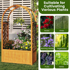Wooden Raised Garden Bed with Lattice Trellis and Arched Roof-Orange