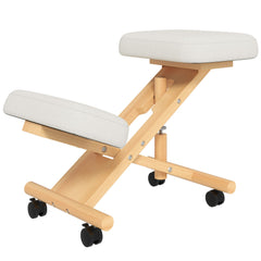 Ergonomic Kneeling Chair, Posture Chair with Rubberwood Frame, Rolling Wheels for Office, Posture Correction, Black