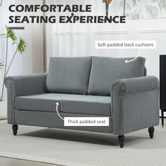 Vintage Loveseat, Upholstered Love Seat Furniture, Chenille-feel Fabric 2 Seater Sofa Couch with Rolled Arms, Gourd-Shaped Rubber Wood Legs for Living Room, Dark Grey