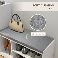 Upholstered Shoe Storage Bench w/ Seat, Entrance Bench w/ Drawer and 6 Open Shelves for Hallway, Grey