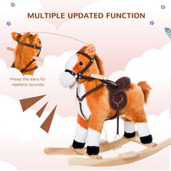 Kids Plush Rocking Horse Child Ride On Toy Rocker with Realistic Sounds Brown