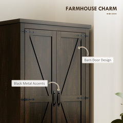 Farmhouse Kitchen Pantry Storage Cabinet, 64" Freestanding Kitchen Pantry Cabinet with Drawers, Distressed Black