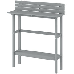 110cm Rectangle Outdoor Bar Table with Built-in Footrest, Slatted Top, Grey