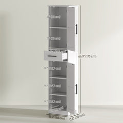 67" Tall Bathroom Cabinet, Narrow Bathroom Storage Cabinet with Drawer, Barn Doors and Adjustable Shelves, Black