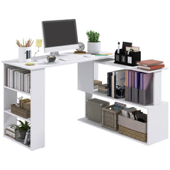 L Shaped Desk, 360° Rotating Corner Desk, Computer Writing Table Workstation with Storage Shelf for Home Office, Black