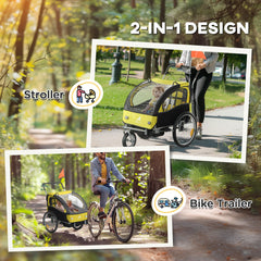 2-in-1 Bike Trailer for Kids, Foldable 2-Seat Baby Stroller with 5-Point Harness, Rubber Wheels, Storage Bag, Black